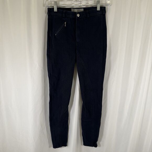Horze Riding Pants Youth XL Navy Blue Skinny Leg Button Zip Cotton Blend - Picture 1 of 11